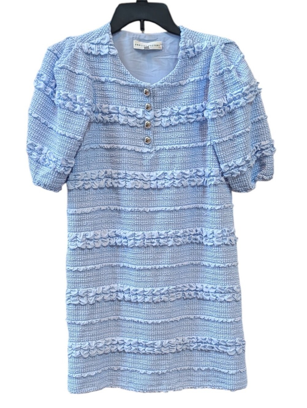 English Factory/Anthropologie Puff Sleeve Textured Mini Dress. Powder Blue XS